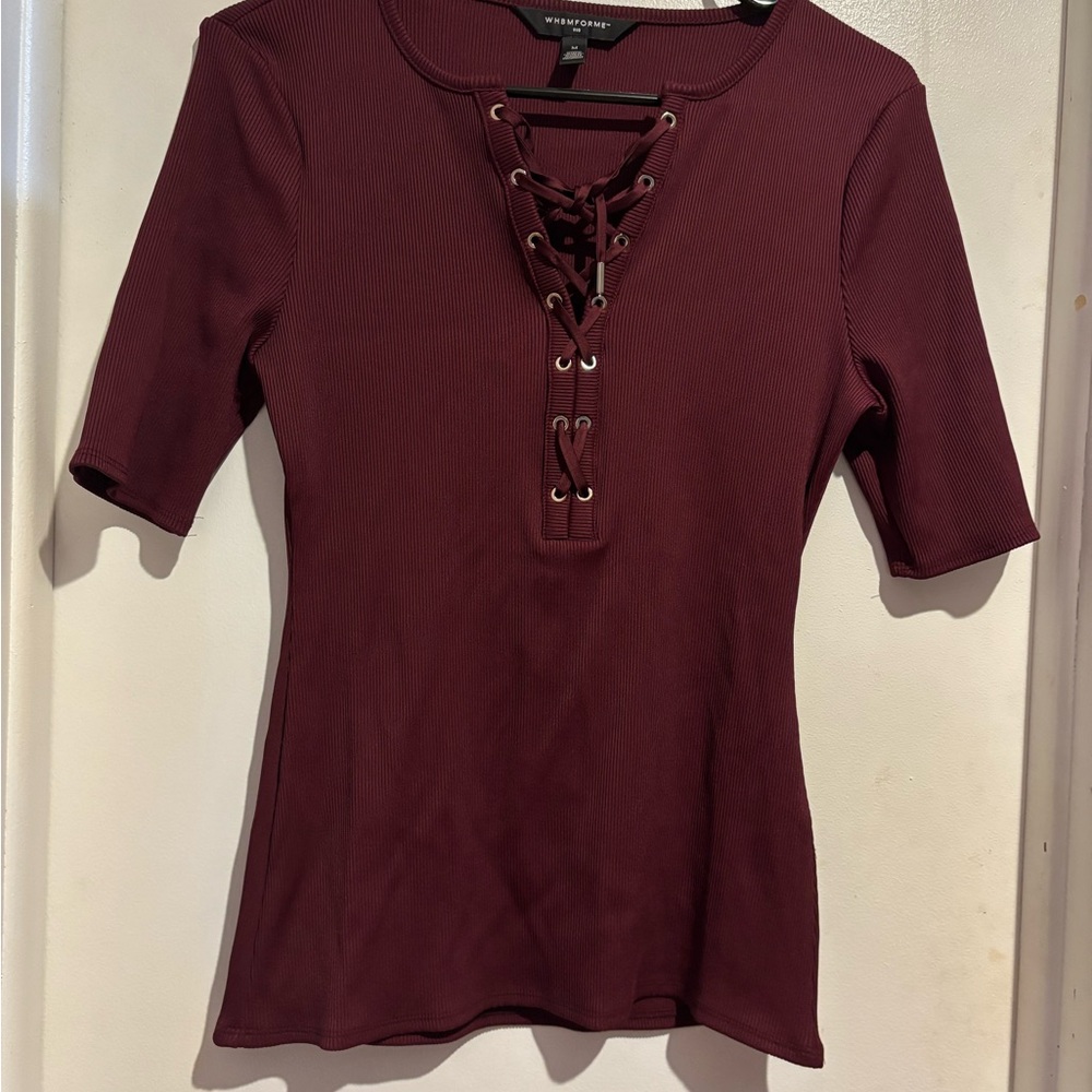 White House Black Market Red Fitted Tie Front Blouse